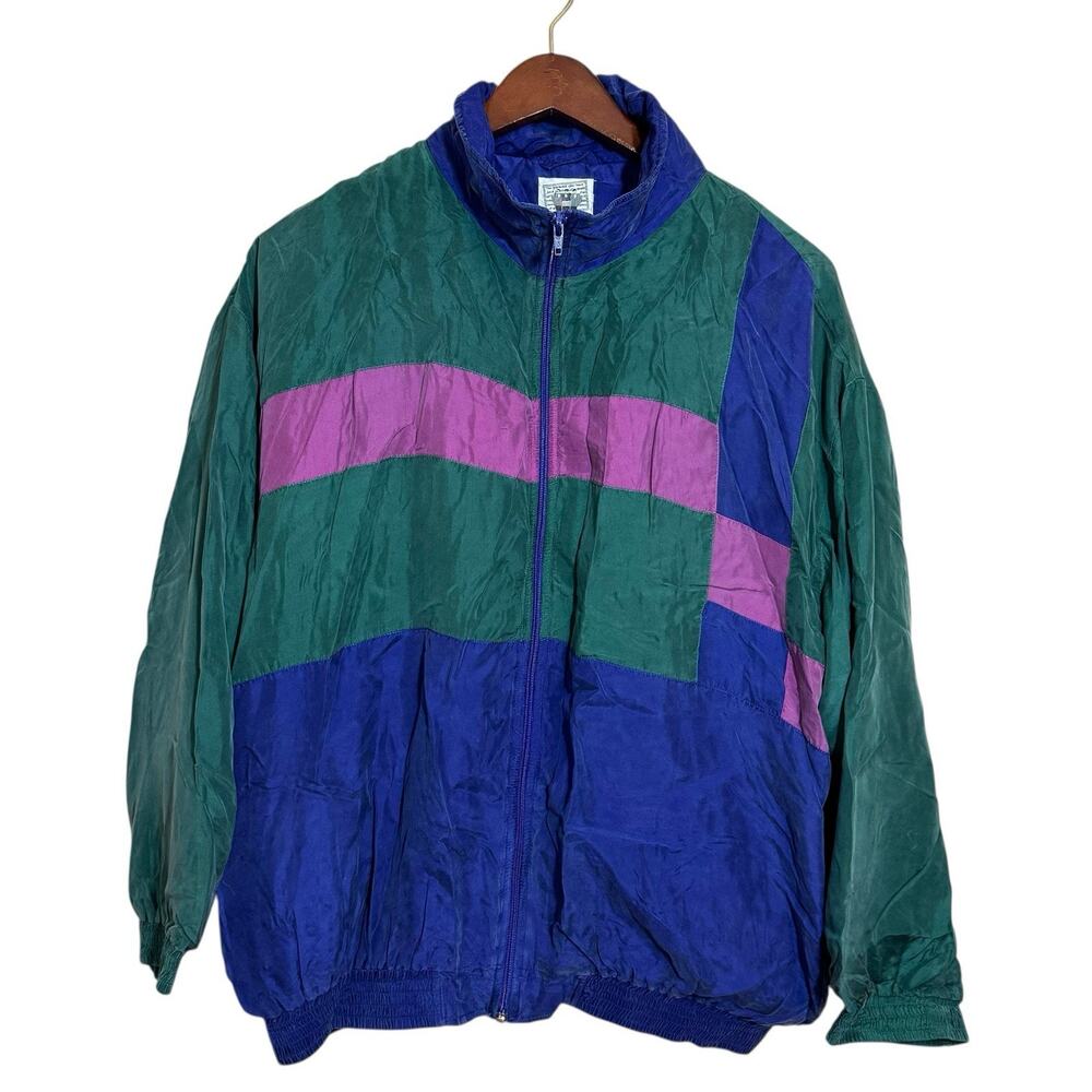 Washers Vintage 90s 100% Silk Track Jacket Oversized Patchwork Look Retro Large